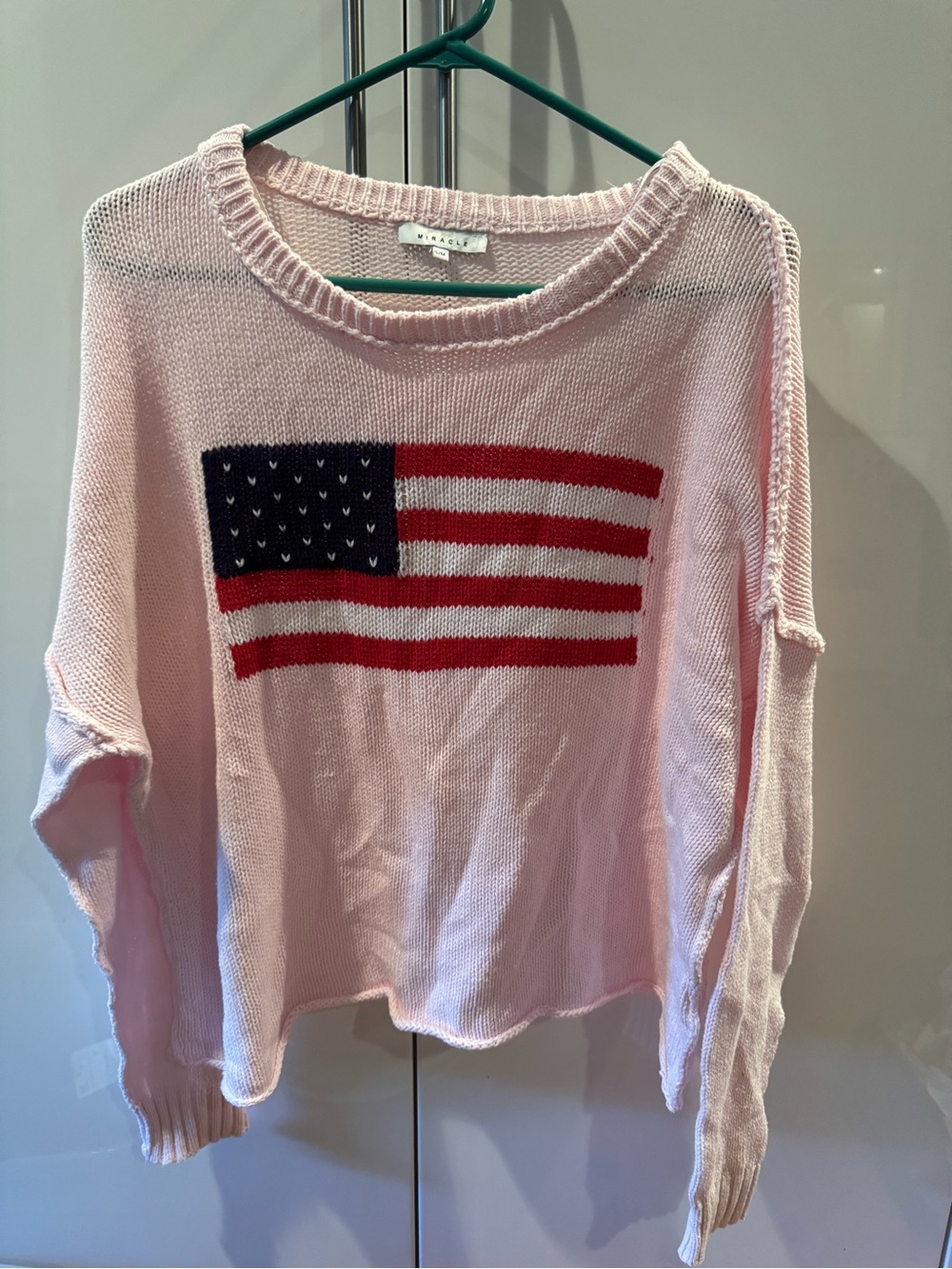 Light Pink Flag Knit Sweater - Casual Women's Pullover